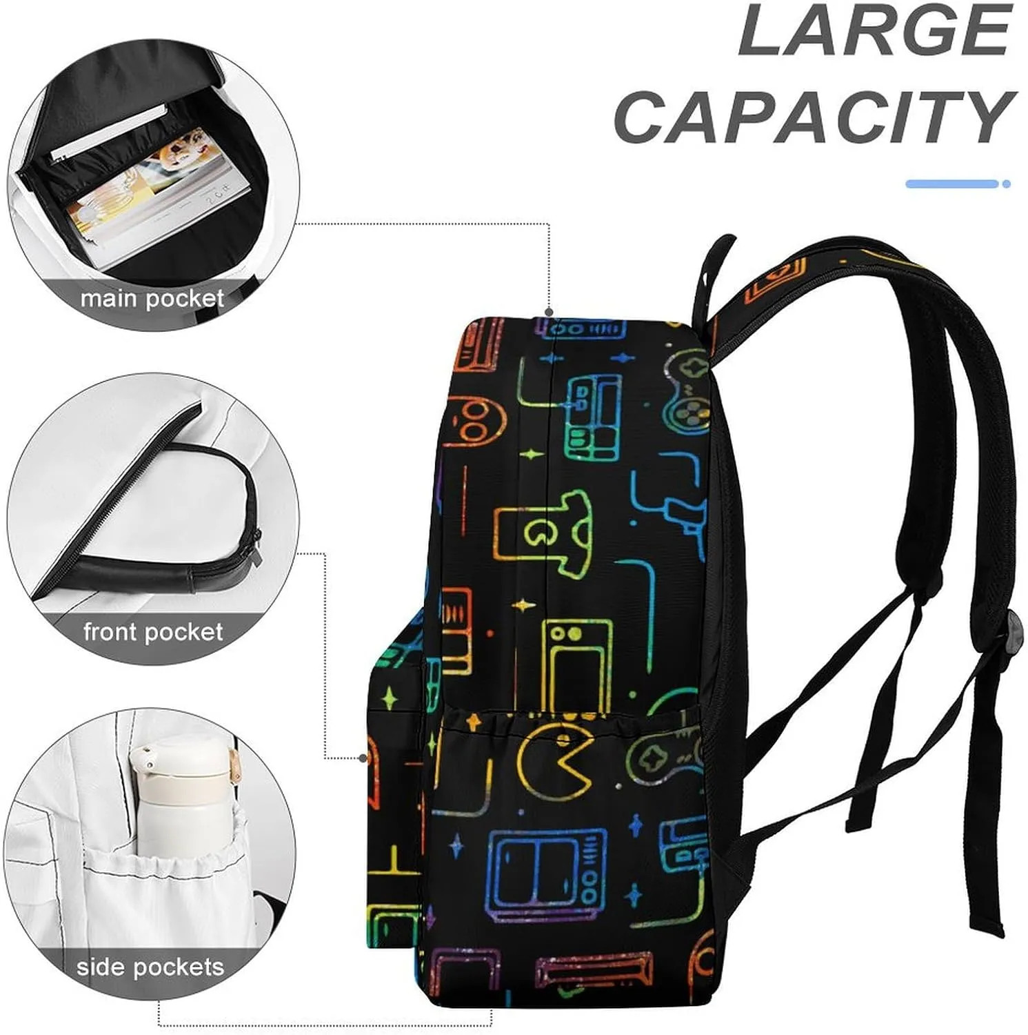 Colorful Game Video Gaming Casual Lightweight Large Capacity Travel Backpack Unisex