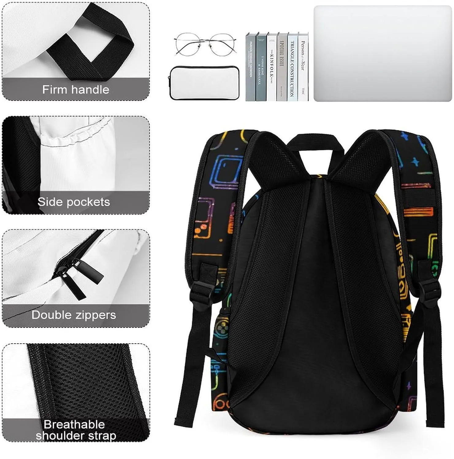 Colorful Game Video Gaming Casual Lightweight Large Capacity Travel Backpack Unisex