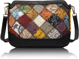 Colorful Genuine Leather Shoulder Bag for Women, Ladies Medium Crossbody Bag, Stylish Handbag with Patchwork Design