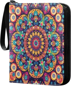 Colorful Mandala Card Binder 4-Pocket, 400 Pockets Trading Cards Holder Games Card Albums Storage Organizer Case for Football, Baseball Cards