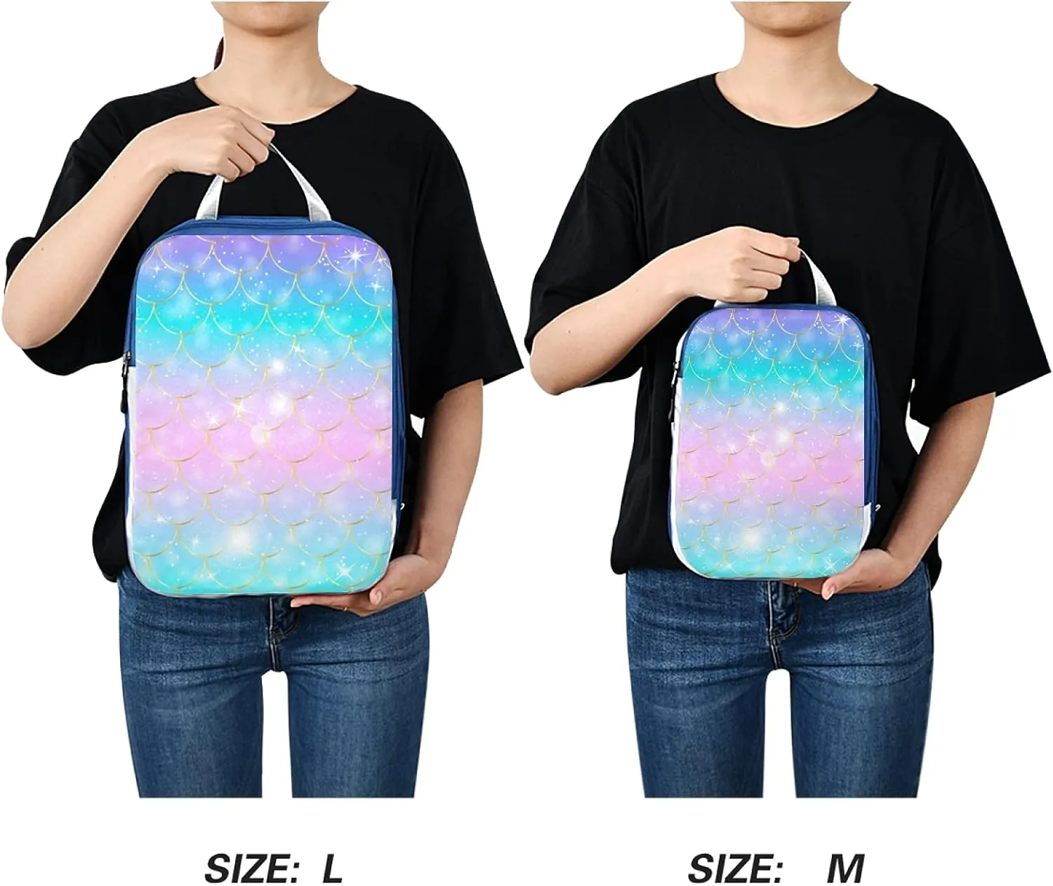 Colorful Mermaid Tail Scales Glitter Squama Scale 3 Set Packing Cubes, Travel Packing Organizers, Waterproof Check Oxford cloth Toiletry Storage Bag