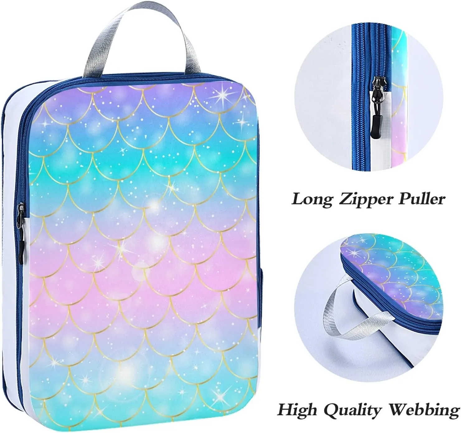 Colorful Mermaid Tail Scales Glitter Squama Scale 3 Set Packing Cubes, Travel Packing Organizers, Waterproof Check Oxford cloth Toiletry Storage Bag