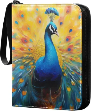 Colorful Peacock Painting Card Binder, 400 Pockets Card Holder with 50 Sleeves, Sturdy Card Holder Folders for Game Cards & Sports Cards