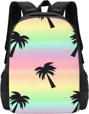 Colorful Rainbow Palm Tree Lightweight Packable Backpack Travel Casual Large Capacity Daypack Foldable Backpack For Men Women