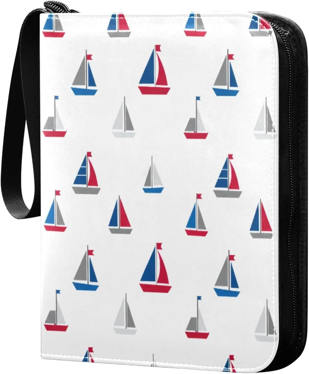 Colorful Sailboats White Card Binder 4-Pocket, 400 Pockets Trading Cards Holder Games Card Albums Storage Organizer Case for Football, Baseball Cards