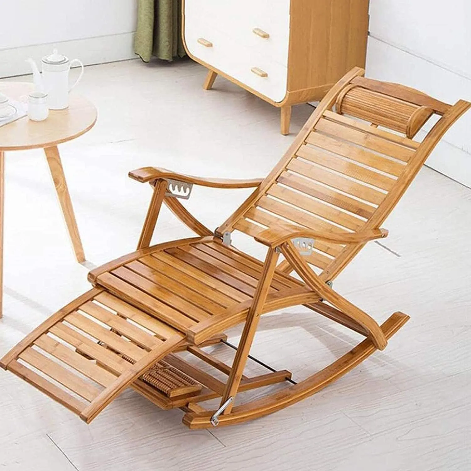 Comfort Bamboo Loungers Deck Chair Patio Pool Garden Chair,Foldable Recliner Rocking Chair Elderly Gifts Stable Ergonomic Garden Deck Chairs for Elderly,Load-Be(D)