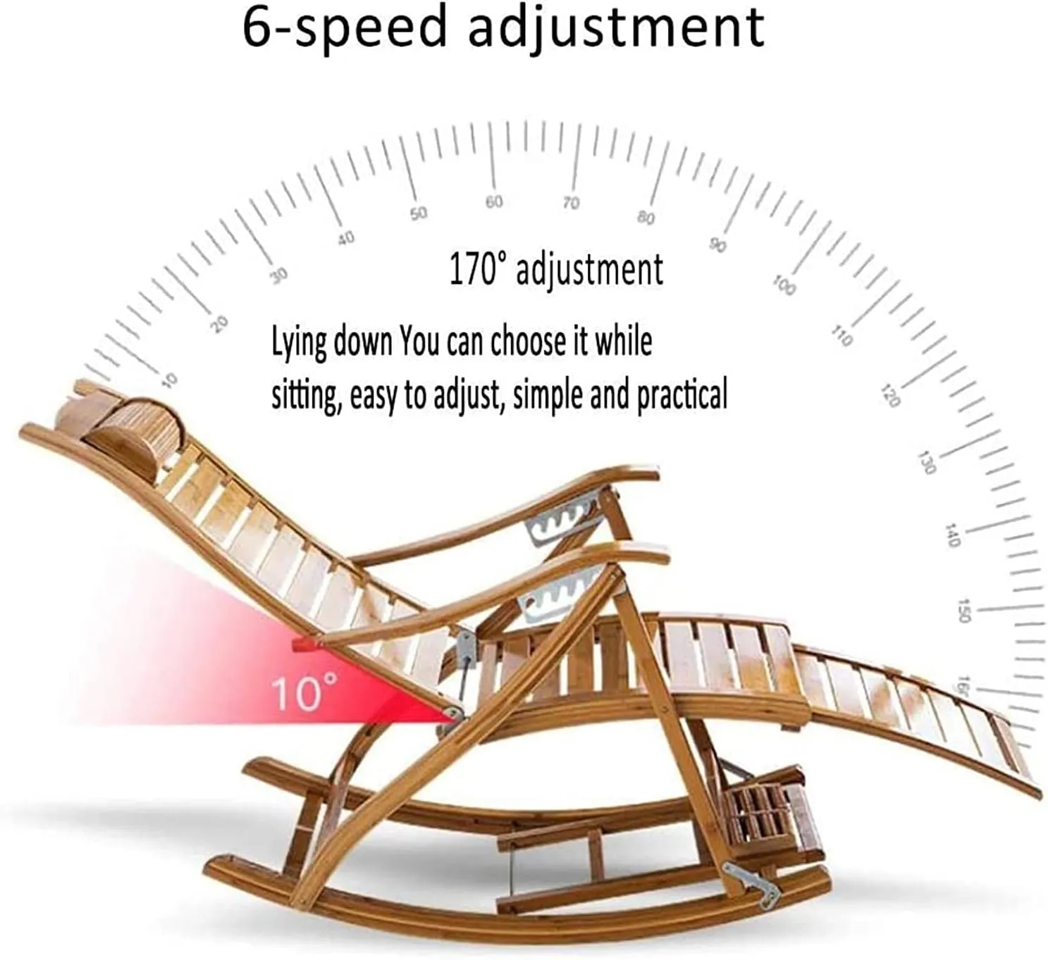 Comfort Bamboo Loungers Deck Chair Patio Pool Garden Chair,Foldable Recliner Rocking Chair Elderly Gifts Stable Ergonomic Garden Deck Chairs for Elderly,Load-Be(D)