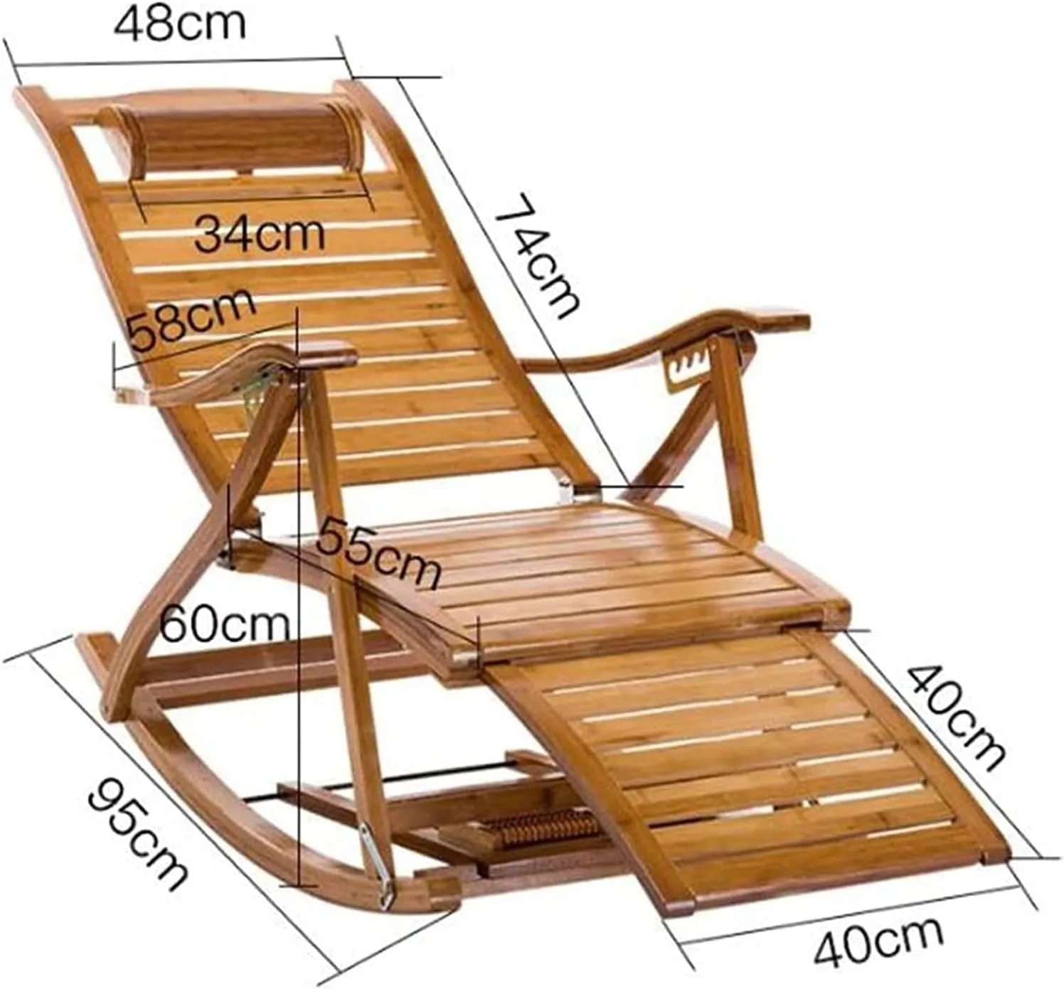 Comfort Bamboo Loungers Deck Chair Patio Pool Garden Chair,Foldable Recliner Rocking Chair Elderly Gifts Stable Ergonomic Garden Deck Chairs for Elderly,Load-Be(D)