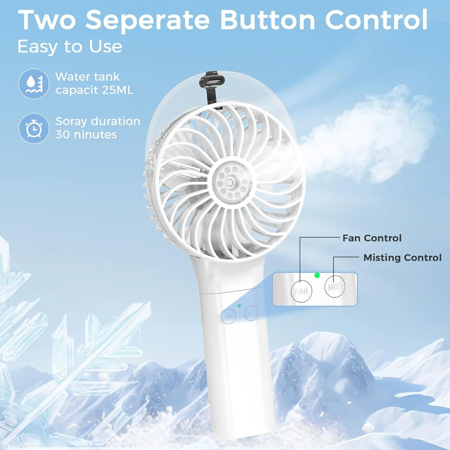 COMLIFE Portable Handheld Misting Fan, 3000mAh Rechargeable Battery Operated Spray Water Mist Fan, Foldable Mini Personal Fan for Travel, Makeup, Home, Office, Camping, Outdoors
