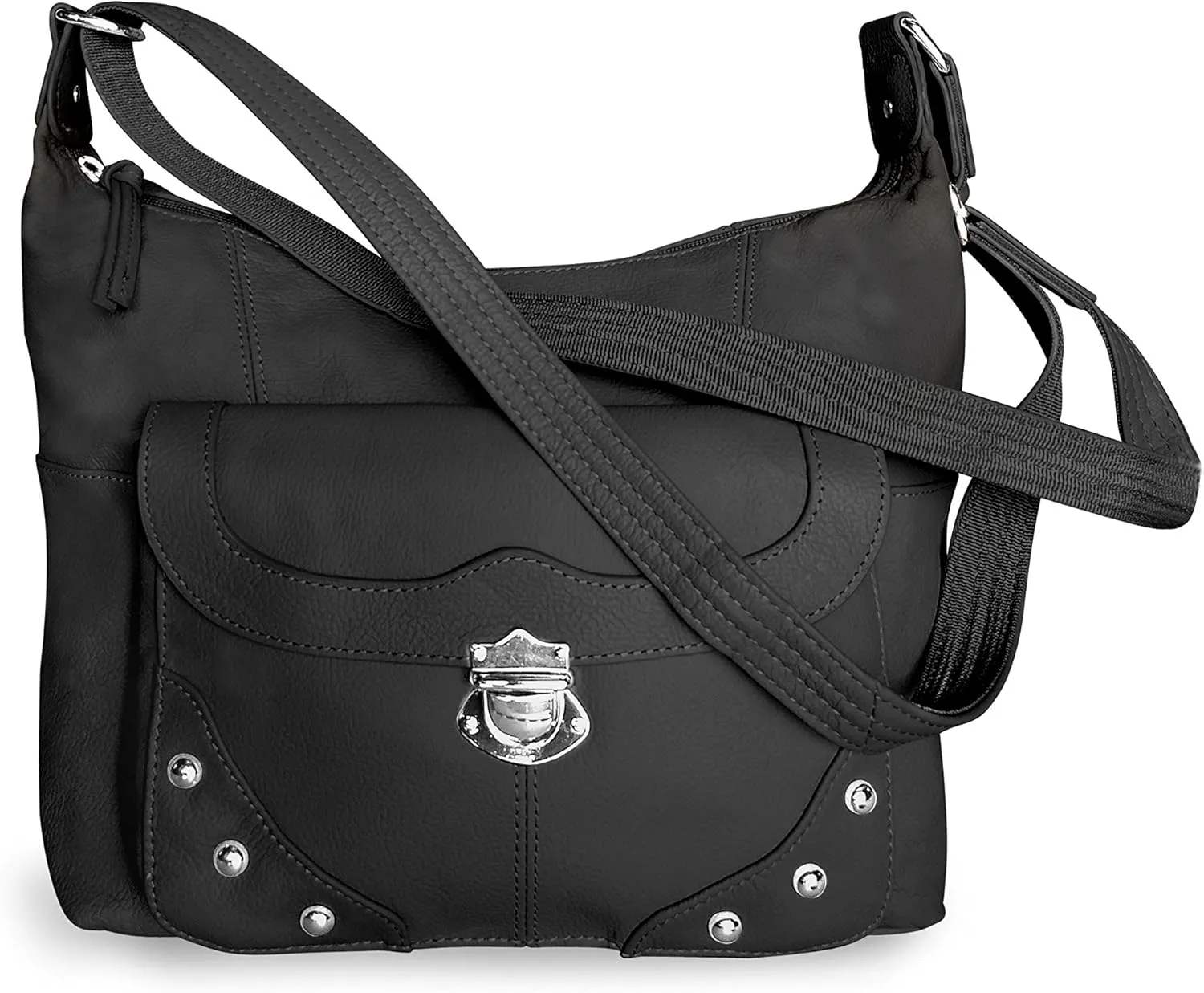 Concealed Carry Purse - Front Studded Pocket Leather Gun Purse - Left & Righthand Draw - CCW - by Roma Leathers (Black)