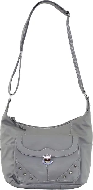 Concealed Carry Purse - Front Studded Pocket Leather Gun Purse - Left & Righthand Draw - CCW - by Roma Leathers (Gray)