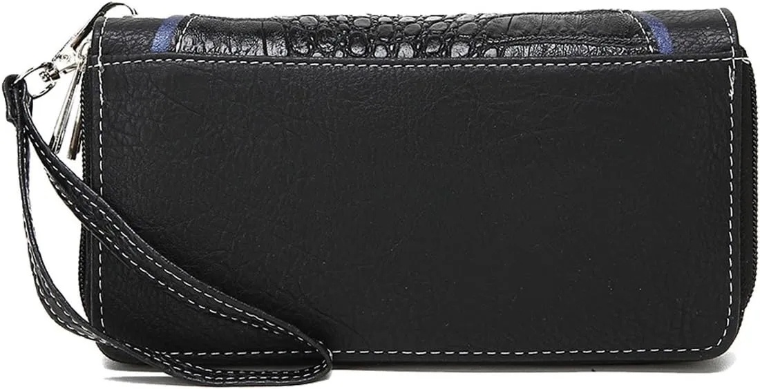 Conchos Studded Crocodile Laser Cut Cowgirl Western Purse Women Wristlet Wallet