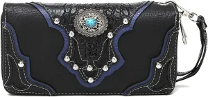 Conchos Studded Crocodile Laser Cut Cowgirl Western Purse Women Wristlet Wallet