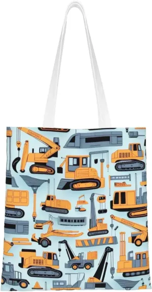Construction Machinery Truck Canvas Tote Bag - Reusable Shoulder Tote Bag For Women Lady Casual Vacation, Shopping, Work, Gym