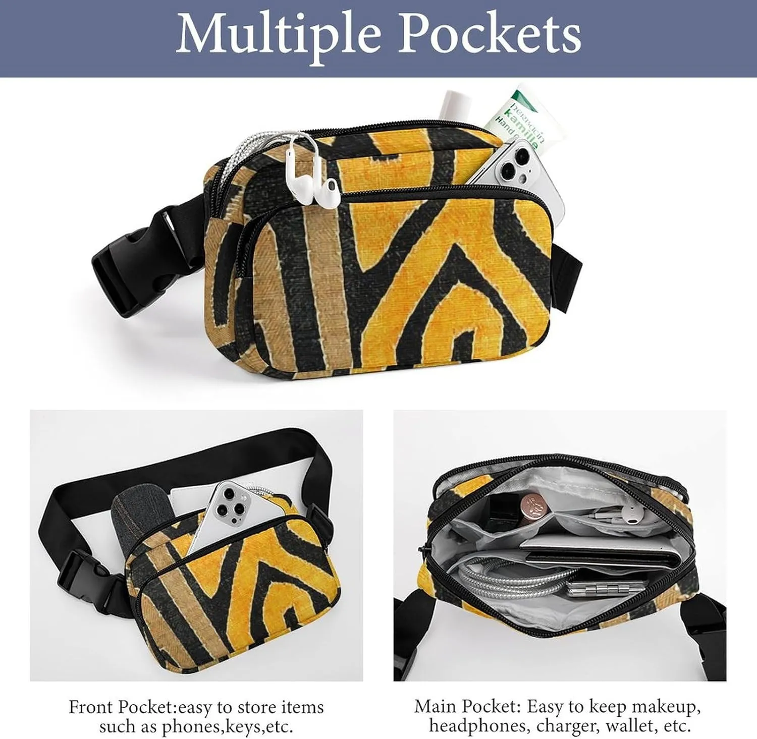 Contemporary African Mud Cloth Print Retro Pattern Large Capacity Portable All Print Waist Bag