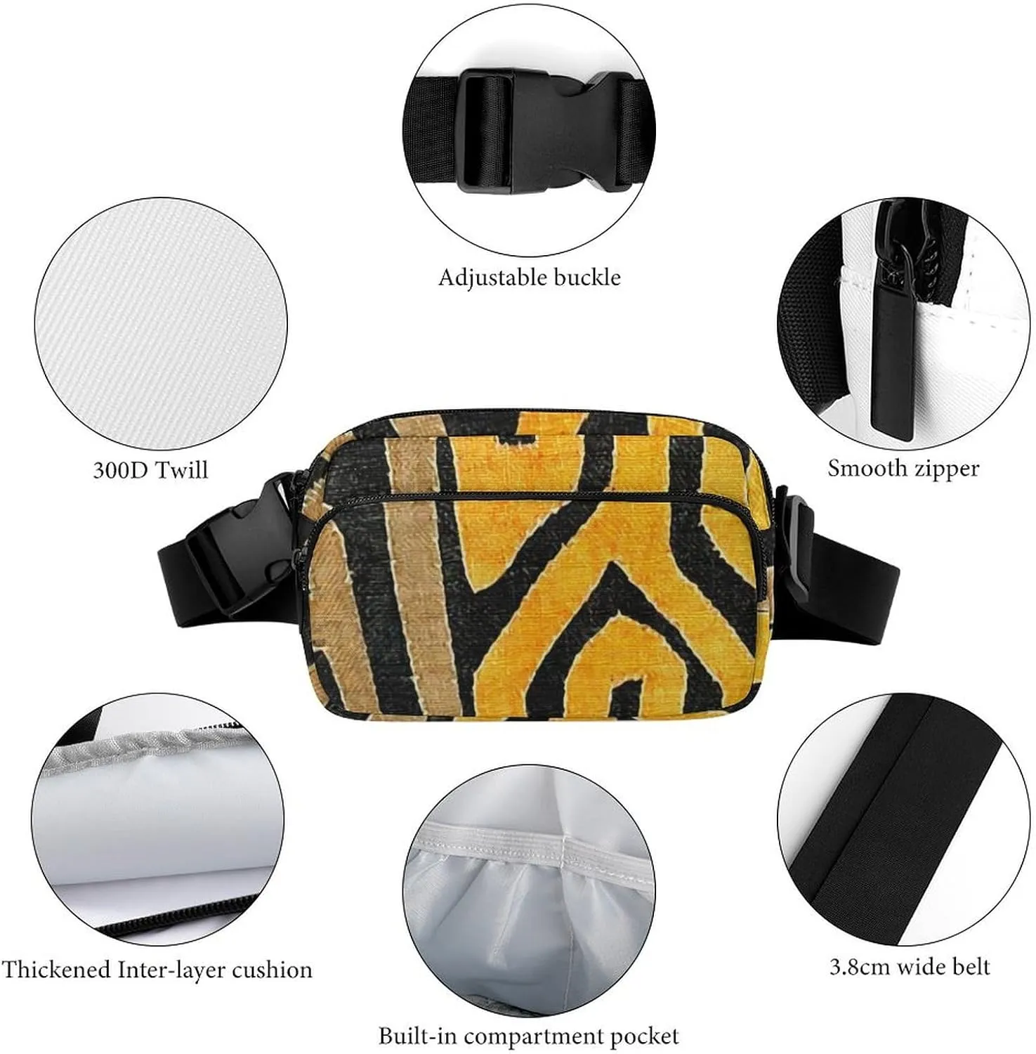 Contemporary African Mud Cloth Print Retro Pattern Large Capacity Portable All Print Waist Bag