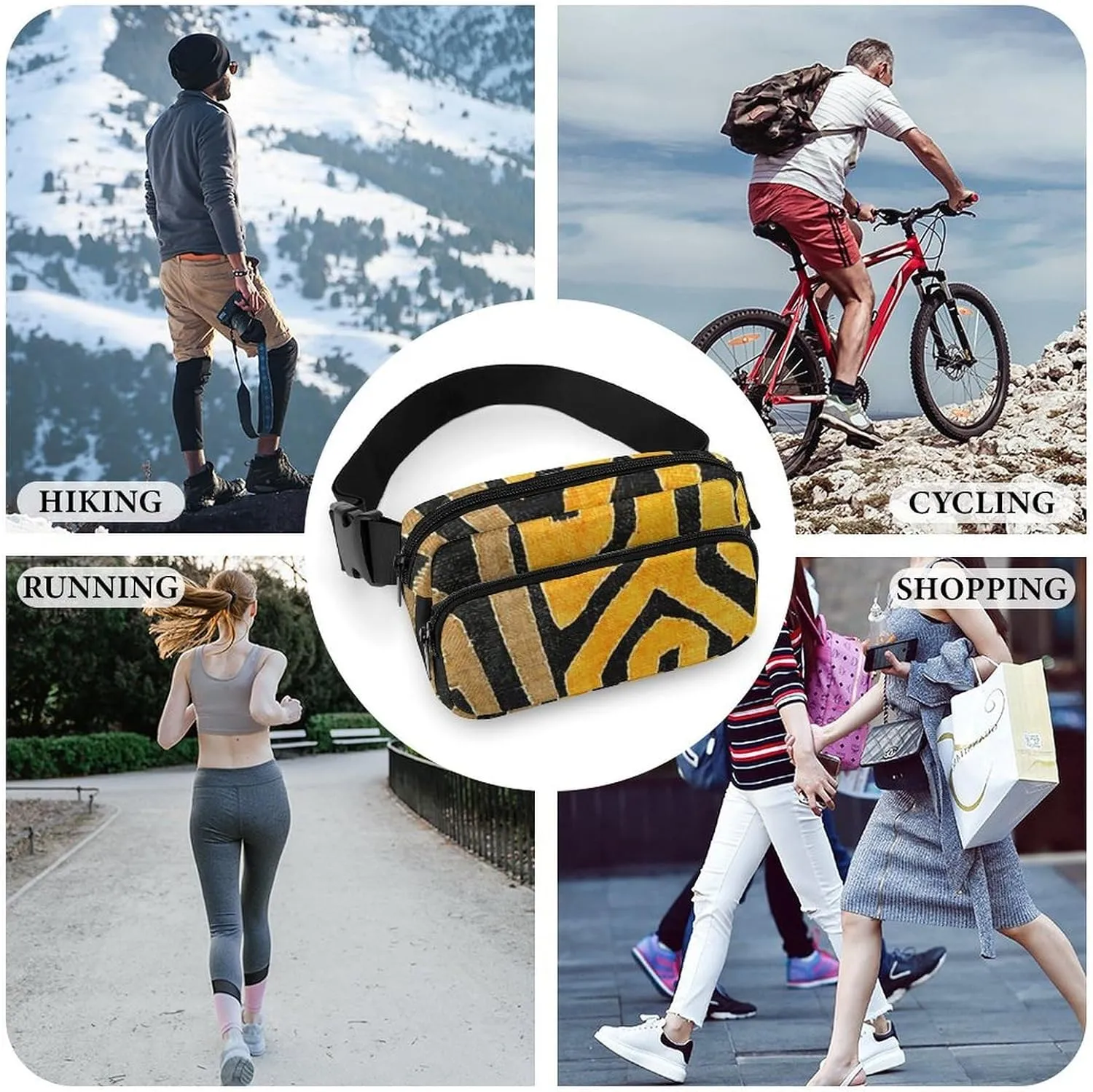 Contemporary African Mud Cloth Print Retro Pattern Large Capacity Portable All Print Waist Bag