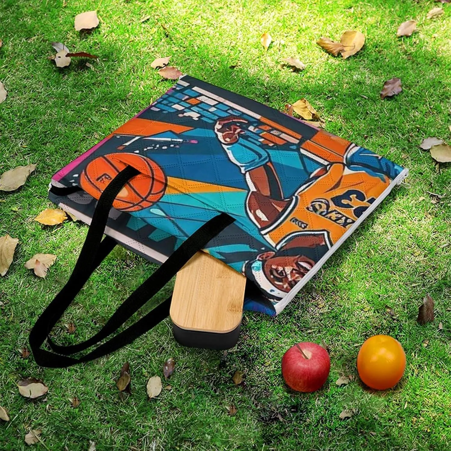 Cool Basketball Theme Picnic Blanket Zipper Style Waterproof Foldable Outdoor,Picnic Mat Foldable As A Shopping Bag for Ladies, Portable Outdoor Blanket for Camping