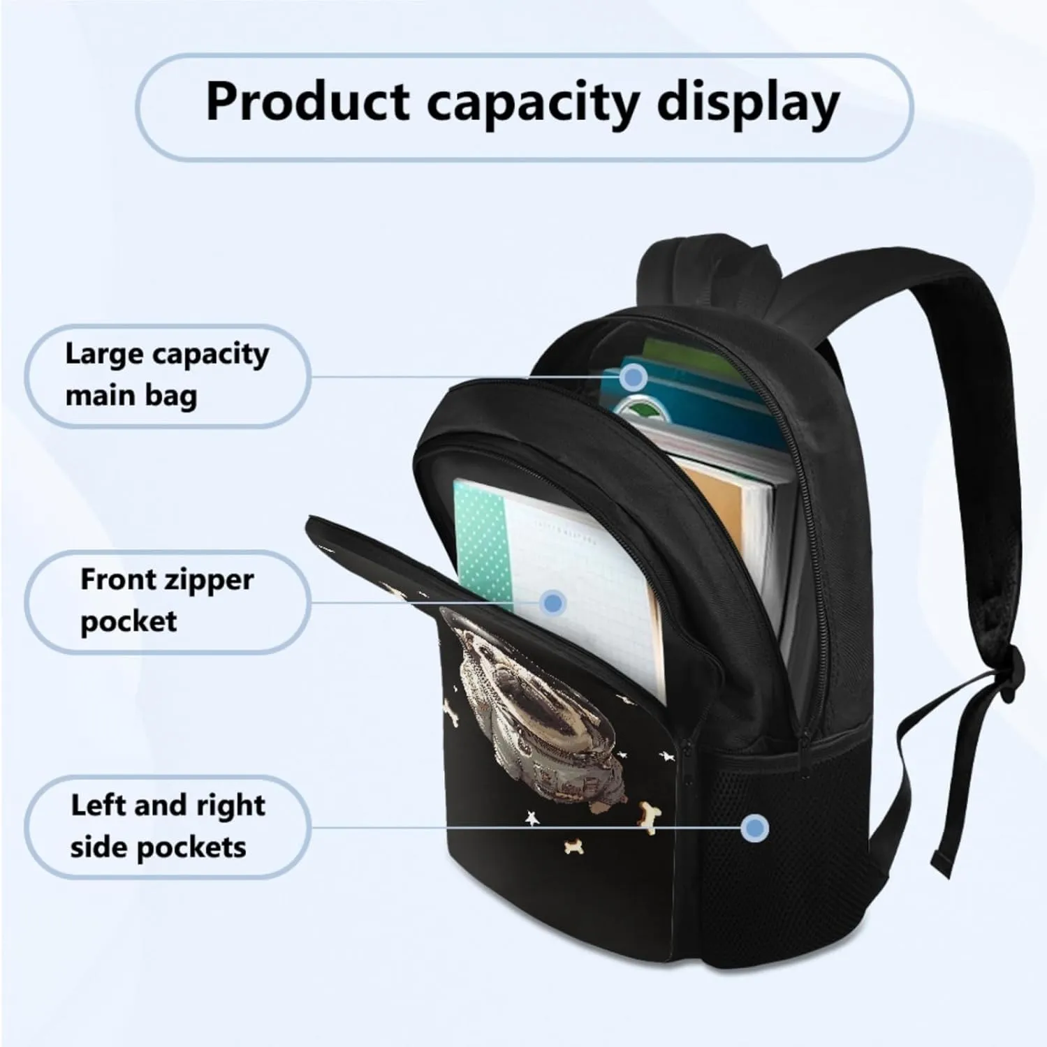 Cool Dog Backpack Lunch Box Set, Backpacks for 3rd Grade Boys Back to School Back Pack Water Bottle Holder Pencil Case Lunch Box 4 Piece Set for School Activity