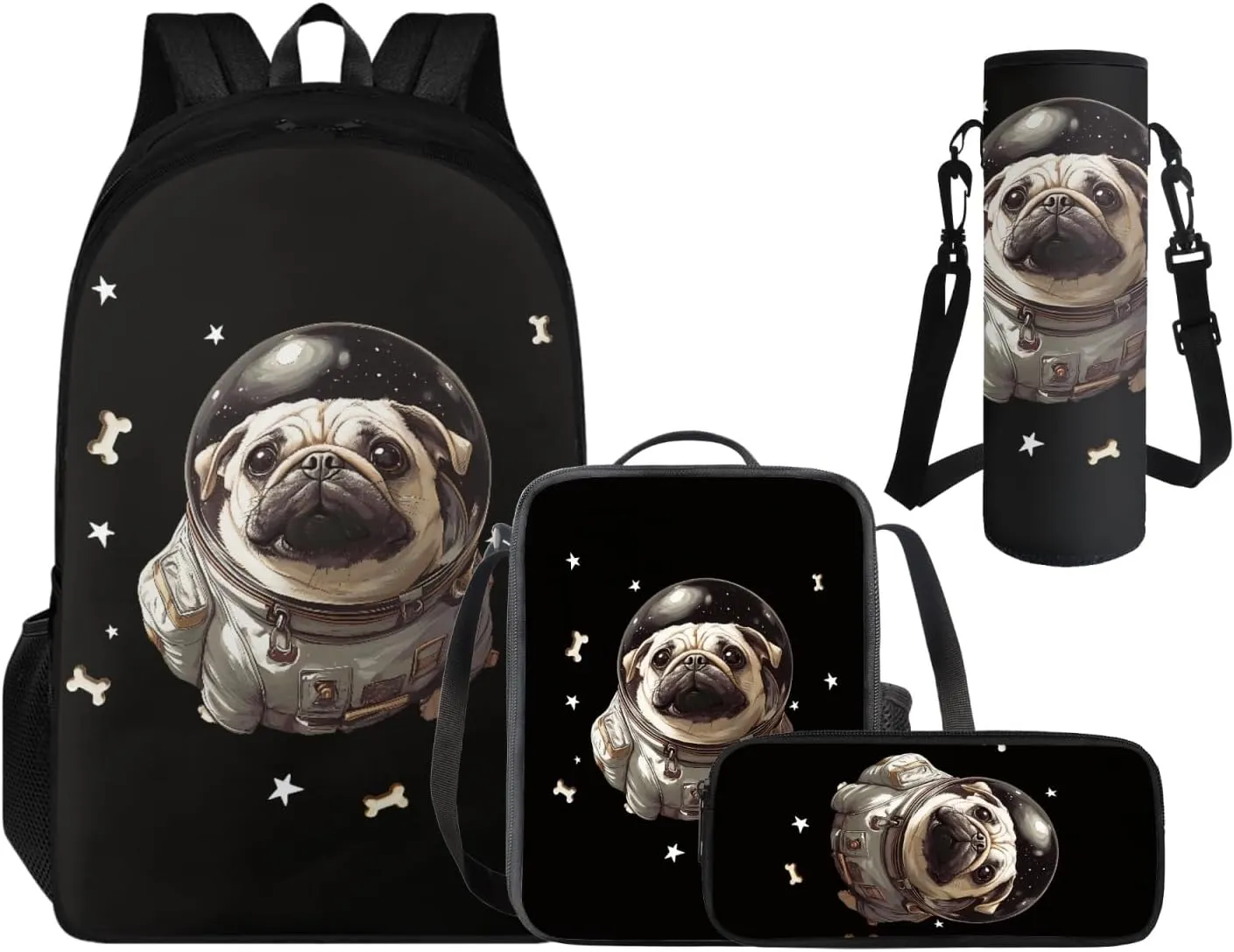 Cool Dog Backpack Lunch Box Set, Backpacks for 3rd Grade Boys Back to School Back Pack Water Bottle Holder Pencil Case Lunch Box 4 Piece Set for School Activity