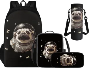 Cool Dog Backpack Lunch Box Set, Backpacks for 3rd Grade Boys Back to School Back Pack Water Bottle Holder Pencil Case Lunch Box 4 Piece Set for School Activity