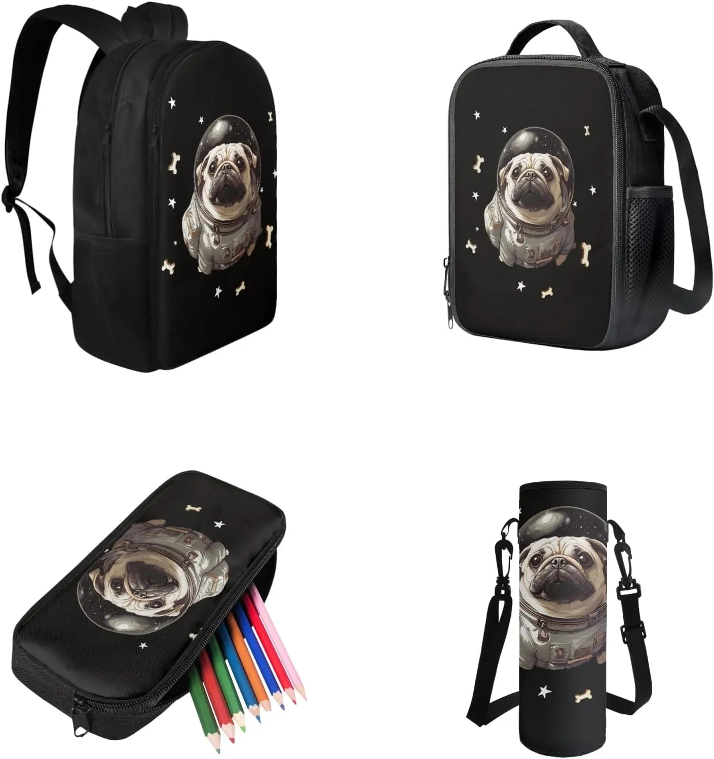 Cool Dog Backpack Lunch Box Set, Backpacks for 3rd Grade Boys Back to School Back Pack Water Bottle Holder Pencil Case Lunch Box 4 Piece Set for School Activity