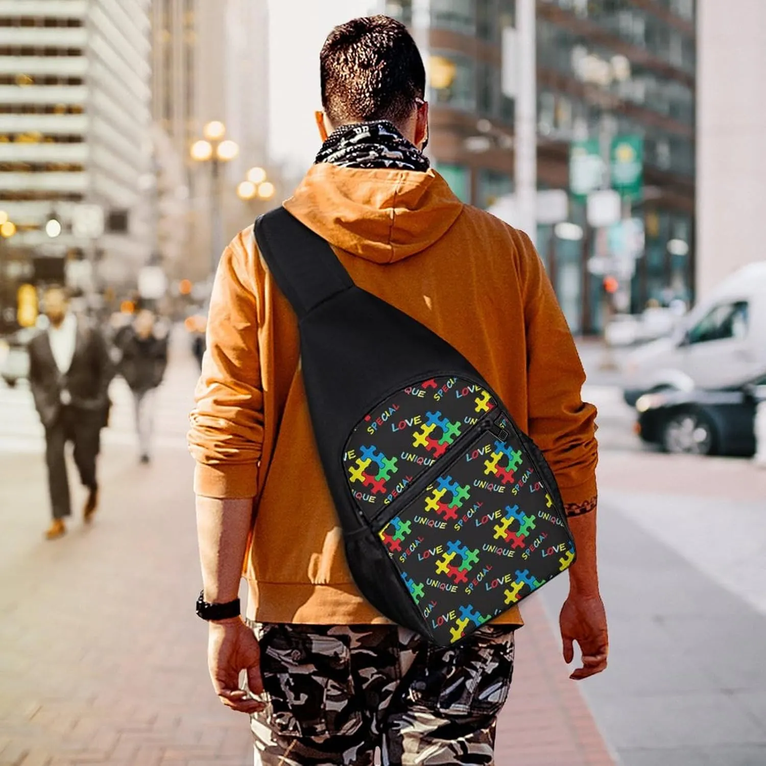Cool Green Camo Army Camouflage Art Large Capacity Portable Chest Bag, Single Shoulder Chest Bag