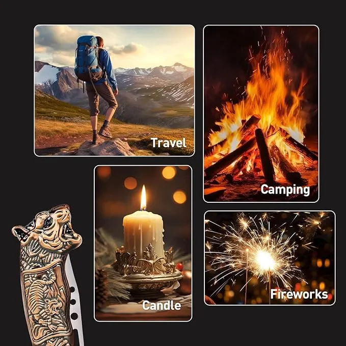Cool Tiger Torch Lighter with Windproof Jet Flame, Refillable Butane Lighter for Candles, Travel, Camping, Outdoors, Cool Lighter with Gift Box for Men