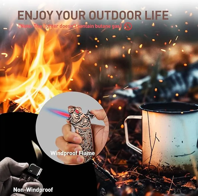 Cool Tiger Torch Lighter with Windproof Jet Flame, Refillable Butane Lighter for Candles, Travel, Camping, Outdoors, Cool Lighter with Gift Box for Men