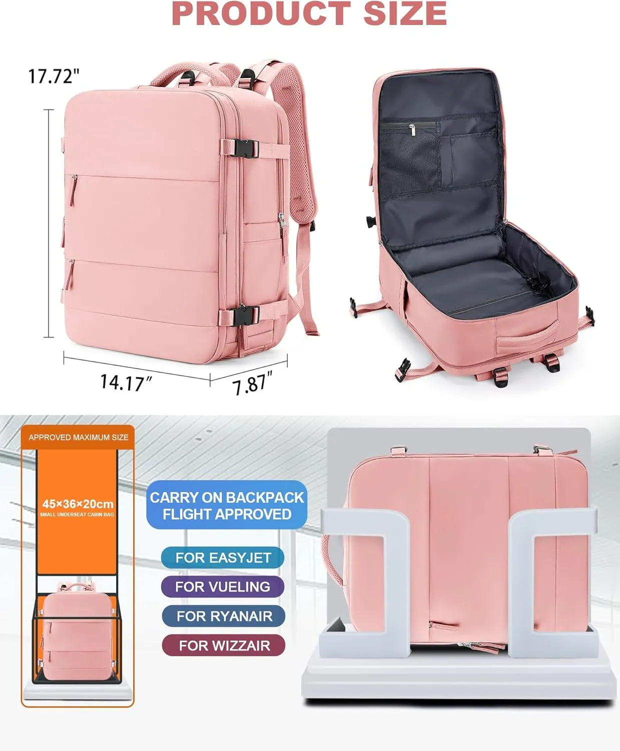 coowoz Large Travel Backpack Carry On for Women Man Gym Backpack with Laptop Compartment Mochila de Viaje Teacher Personal Item Backpack Rucksack Airplane Accessories Must Haves Pink