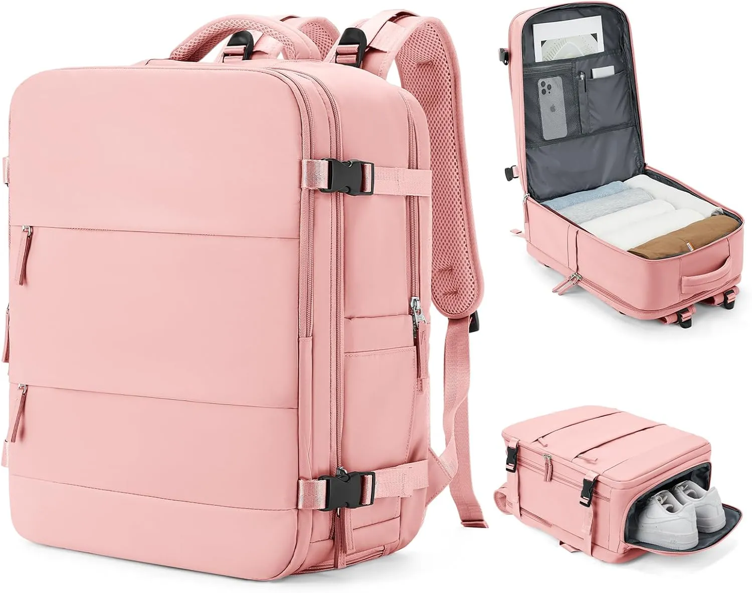 coowoz Large Travel Backpack Carry On for Women Man Gym Backpack with Laptop Compartment Mochila de Viaje Teacher Personal Item Backpack Rucksack Airplane Accessories Must Haves Pink