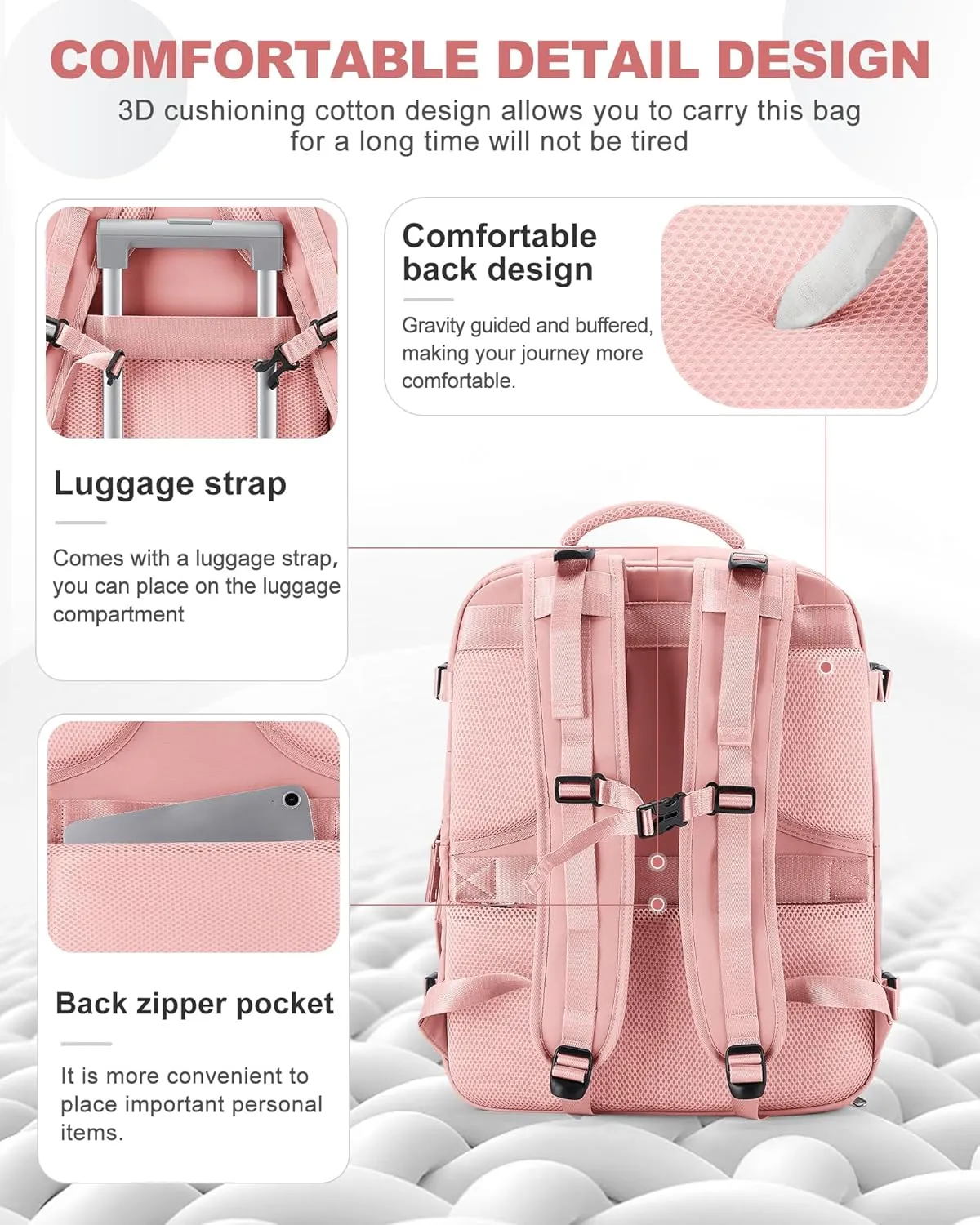coowoz Large Travel Backpack Carry On for Women Man Gym Backpack with Laptop Compartment Mochila de Viaje Teacher Personal Item Backpack Rucksack Airplane Accessories Must Haves Pink