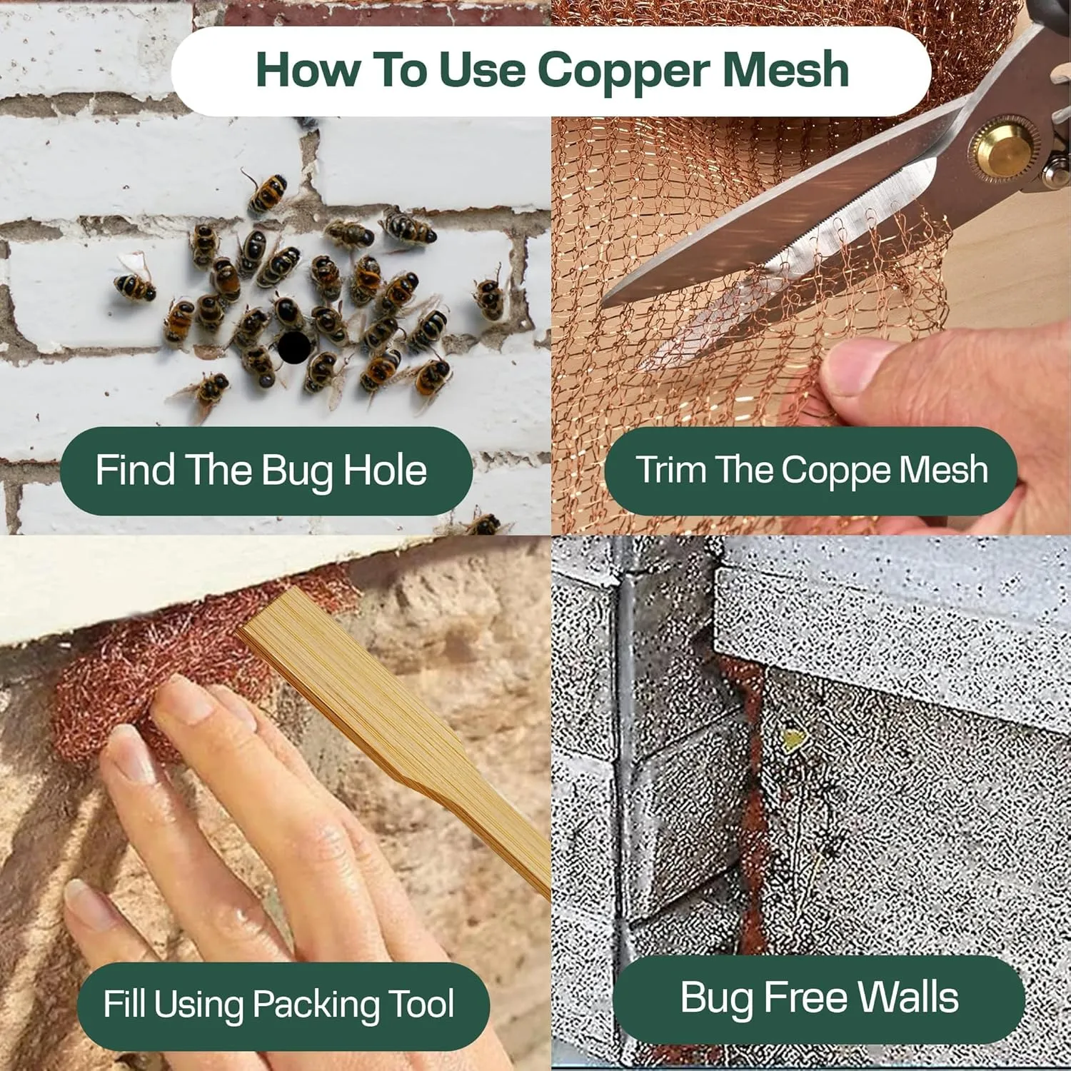 Copper Mesh Rodent Control Kit, 5 Inch x 35ft Rustproof Copper Wool Blend, DIY Hole Filler, Complete with Precision Scissors and Packing Tool (1, Pack of 2 (5in x 35ft))
