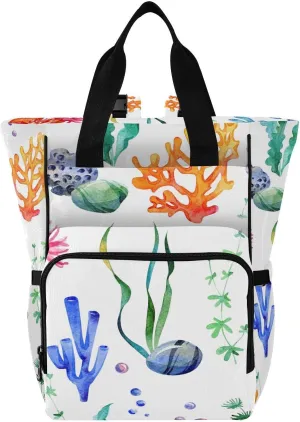 Corals Stones Sea Anemones and Seaweed Diaper Bags Backpack for Mom Dad, Multi-functional Diaper Nappy Bag Travel Back Pack,Waterproof Maternity Changing Bag Baby Stuff