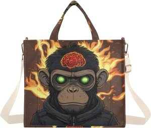 Corduroy Tote Bag Monkey Brain Fire for Women Large Shoulder Bag with Pockets for Beach Work Travel Shopping S