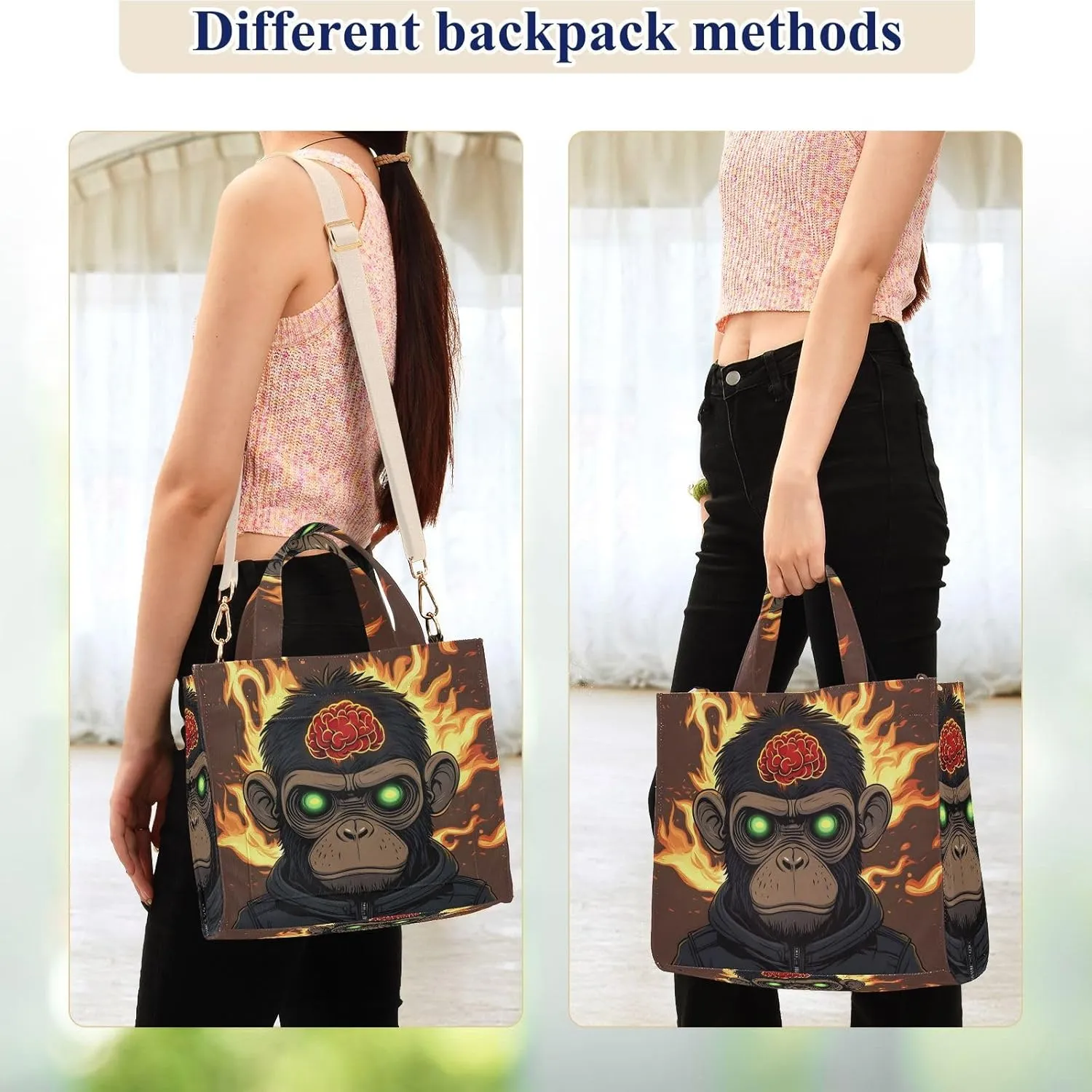 Corduroy Tote Bag Monkey Brain Fire for Women Large Shoulder Bag with Pockets for Beach Work Travel Shopping S
