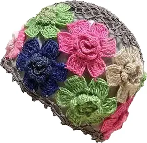 CORIRESHA Women's Boho Crochet Flower Beanie Handmade Cotton Hollow Out Y2k Summer Hat
