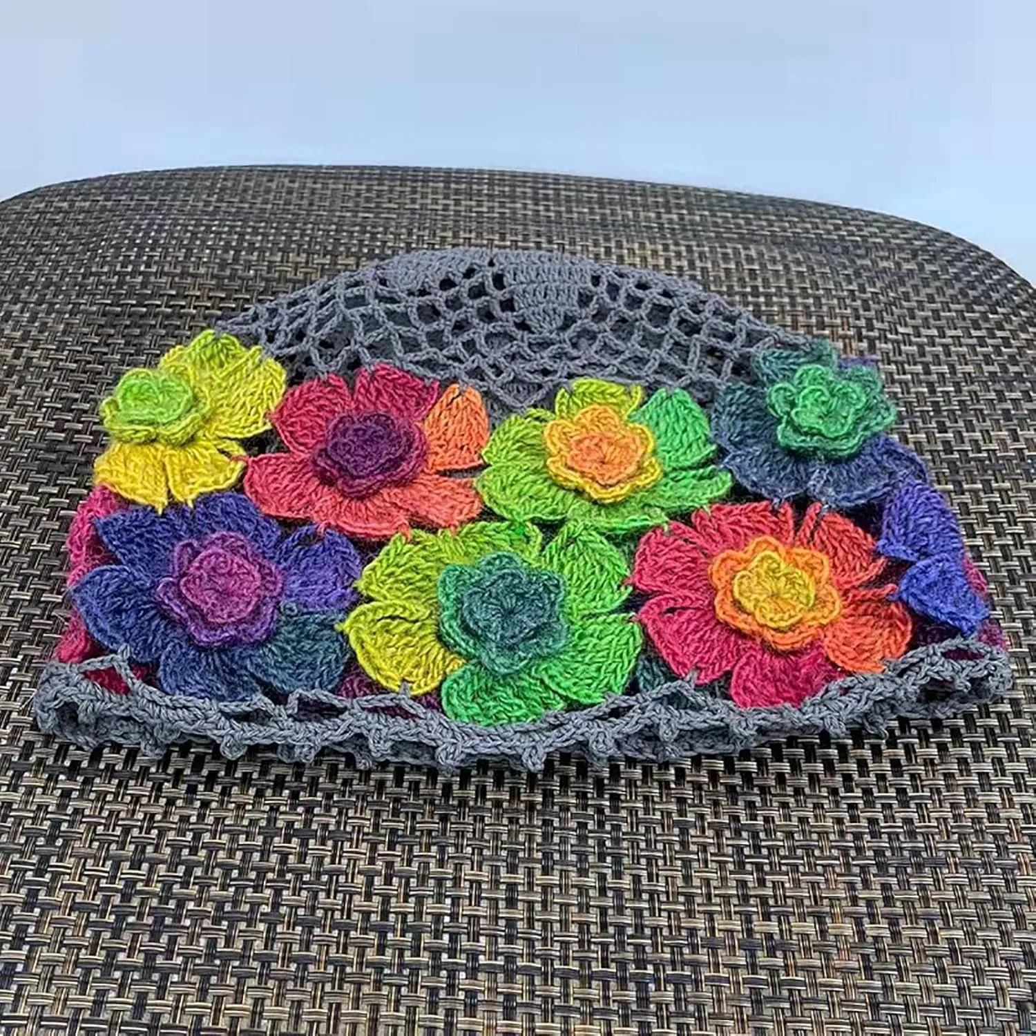 CORIRESHA Women's Boho Crochet Flower Beanie Handmade Cotton Hollow Out Y2k Summer Hat