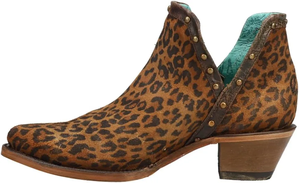 Corral Boots Womens Studded Leopard Round Toe Casual Boots Ankle Low Heel 1-2" - Brown