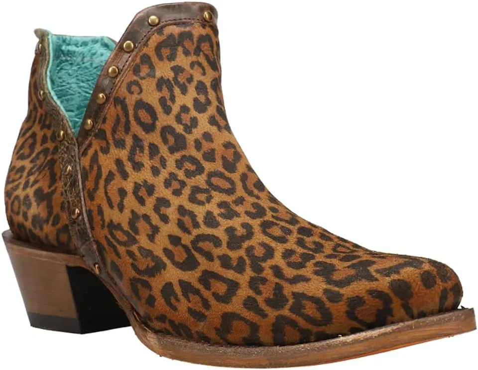 Corral Boots Womens Studded Leopard Round Toe Casual Boots Ankle Low Heel 1-2" - Brown
