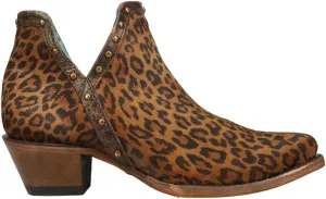 Corral Boots Womens Studded Leopard Round Toe Casual Boots Ankle Low Heel 1-2" - Brown