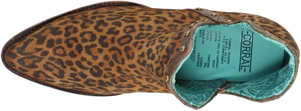 Corral Boots Womens Studded Leopard Round Toe Casual Boots Ankle Low Heel 1-2" - Brown