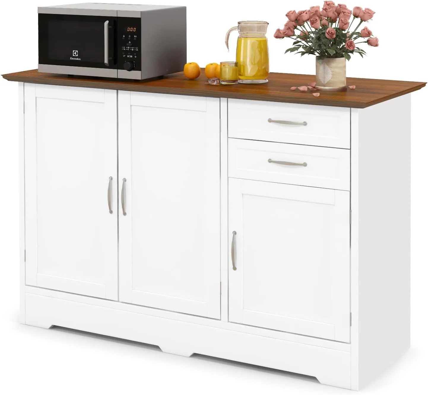 COSTWAY Buffet Cabinet with Storage, Farmhouse Sideboard Storage Cabinet with 3 Doors, 2 Drawers & Adjustable Shelf, Console Table, Coffee Bar Credenza Cabinet for Kitchen Cupboard Dining Room (White)