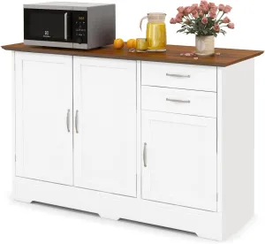 COSTWAY Buffet Cabinet with Storage, Farmhouse Sideboard Storage Cabinet with 3 Doors, 2 Drawers & Adjustable Shelf, Console Table, Coffee Bar Credenza Cabinet for Kitchen Cupboard Dining Room (White)
