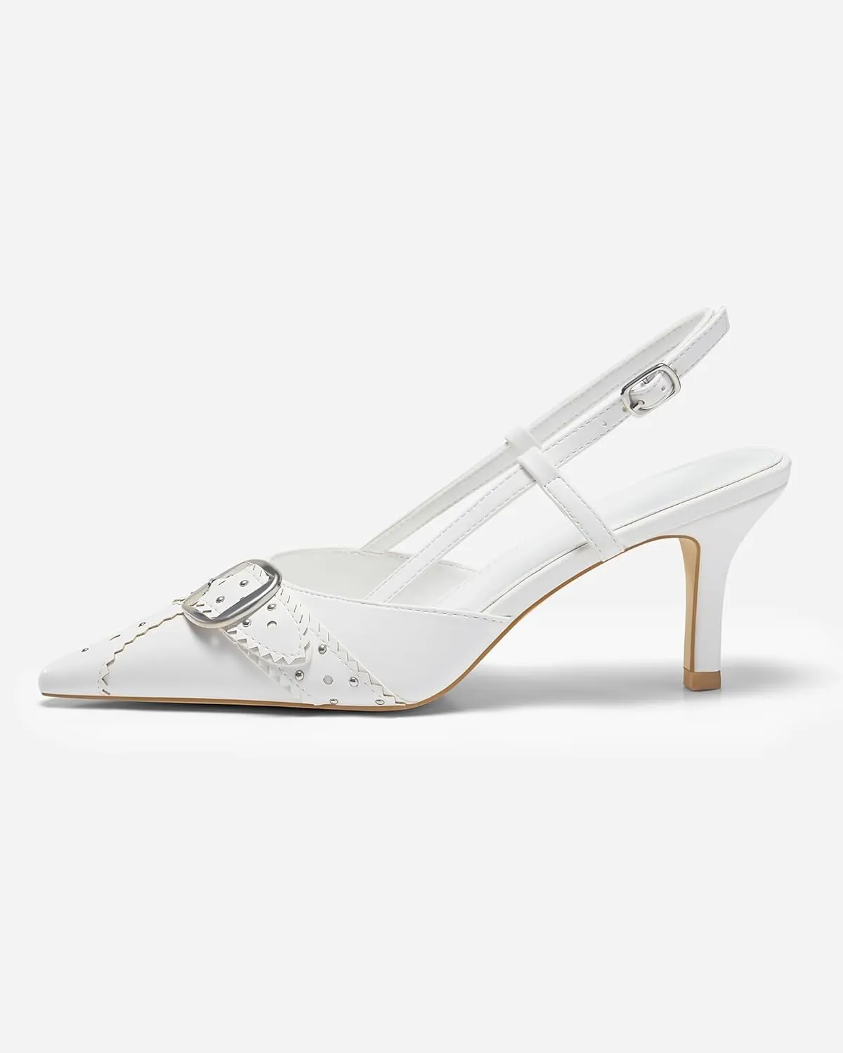 Coutgo Womens Slingback Kitten Heels Studded Closed Pointed Toe Pumps with Buckle Party Dress Shoes