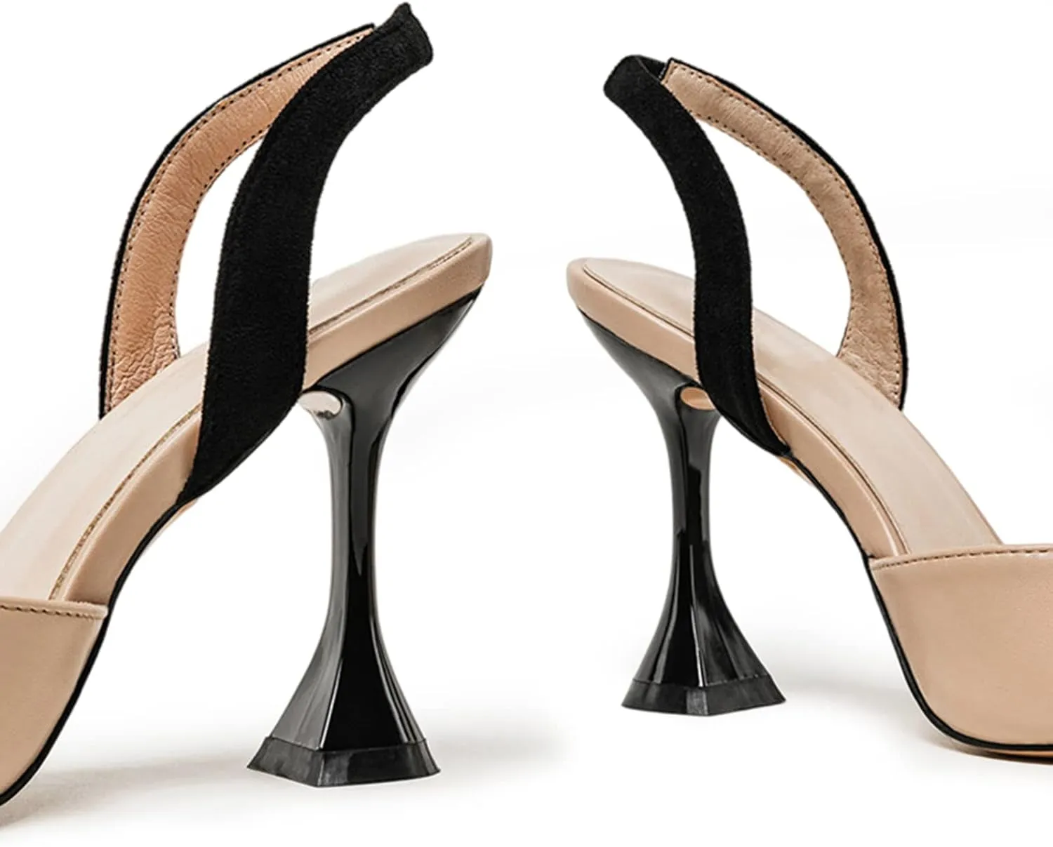 Coutgo Women's Slingback Pumps Pointed Toe Slip On Stiletto Heels Patchwork Dress Party Shoes