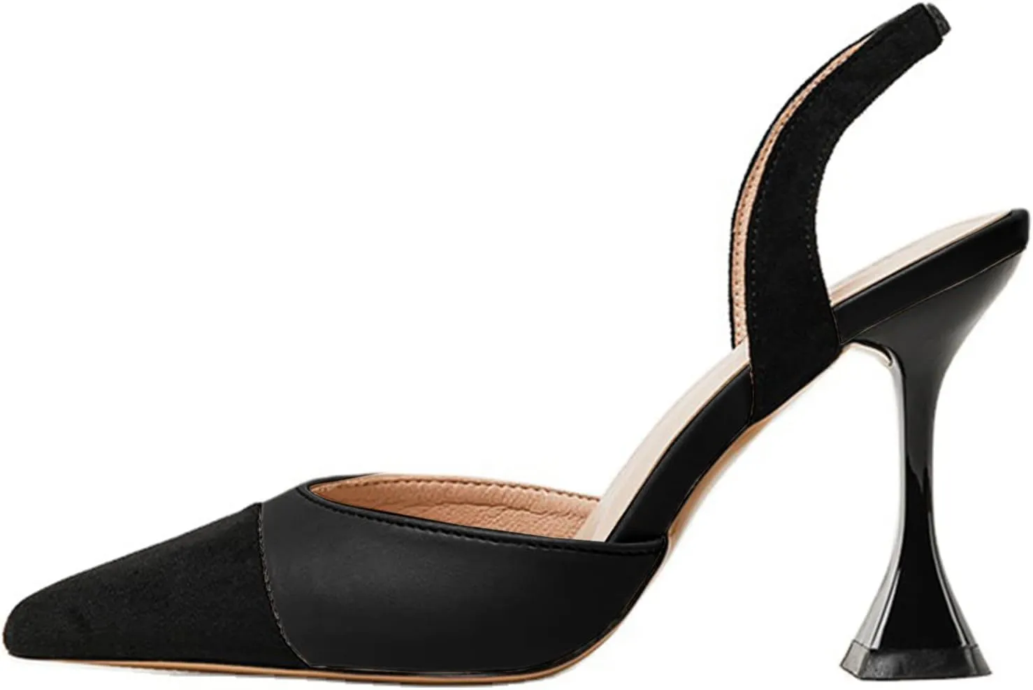 Coutgo Women's Slingback Pumps Pointed Toe Slip On Stiletto Heels Patchwork Dress Party Shoes