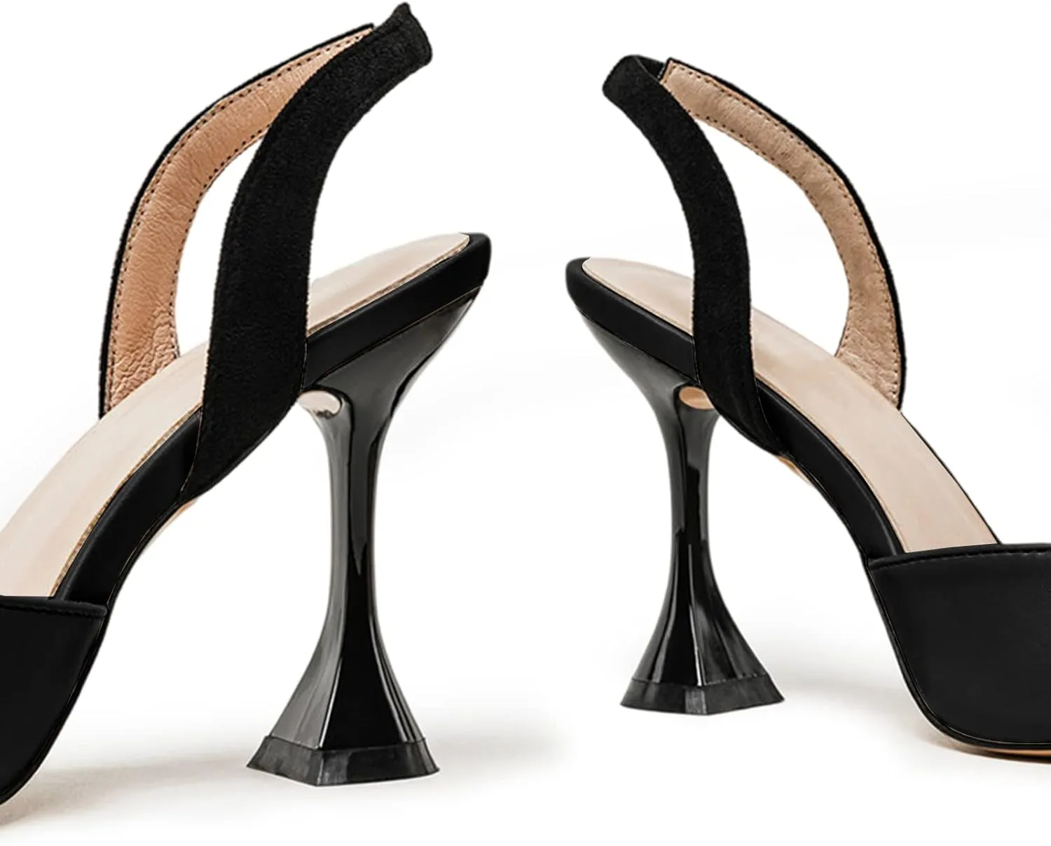 Coutgo Women's Slingback Pumps Pointed Toe Slip On Stiletto Heels Patchwork Dress Party Shoes