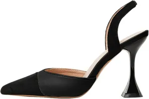 Coutgo Women's Slingback Pumps Pointed Toe Slip On Stiletto Heels Patchwork Dress Party Shoes