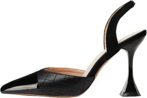 Coutgo Women's Slingback Pumps Pointed Toe Slip On Stiletto Heels Patchwork Dress Party Shoes